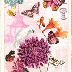 Blumen mit Schmetterlingen und Kakadu (PK 916)