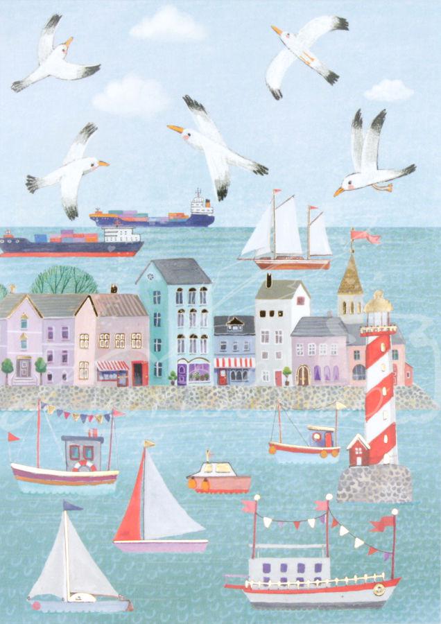 Maritime Hafenstadt (normales Postkartenformat)